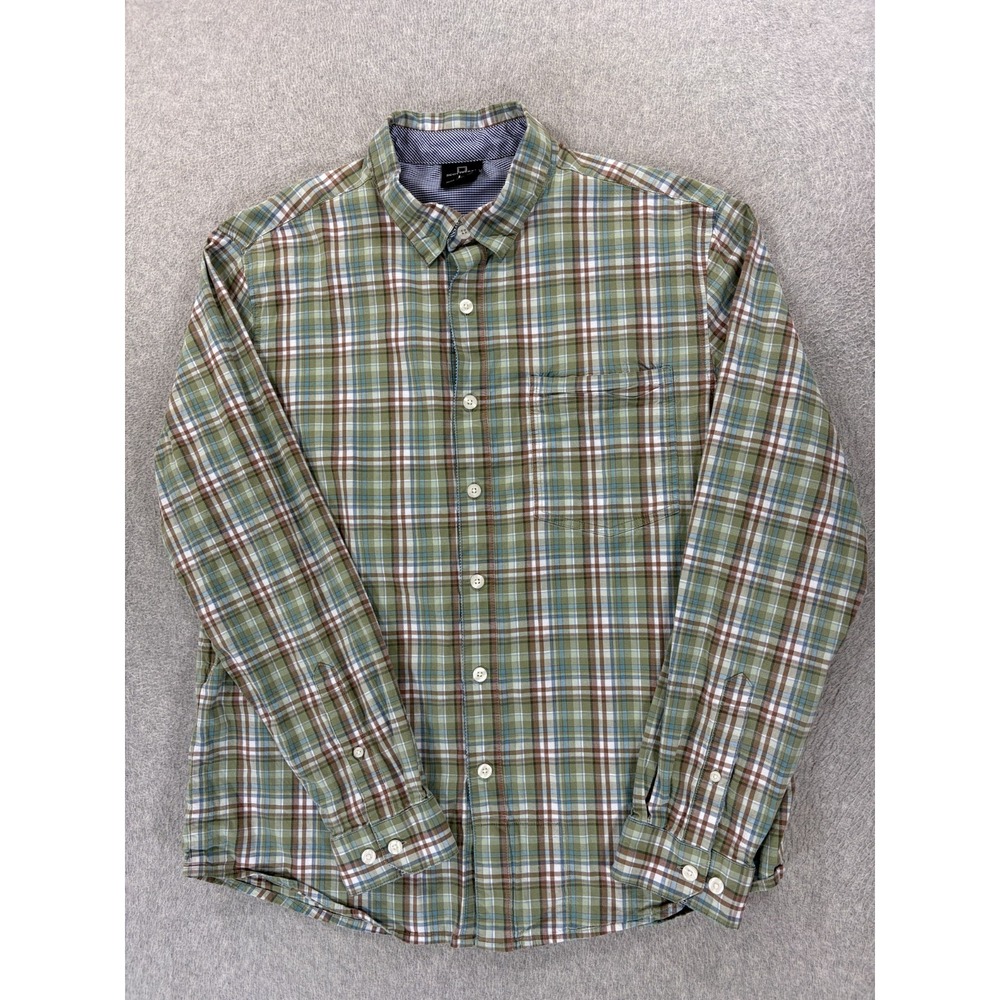 ScotteVest Long Sleeve Plaid Button Down Shirt (Men's Large) Green